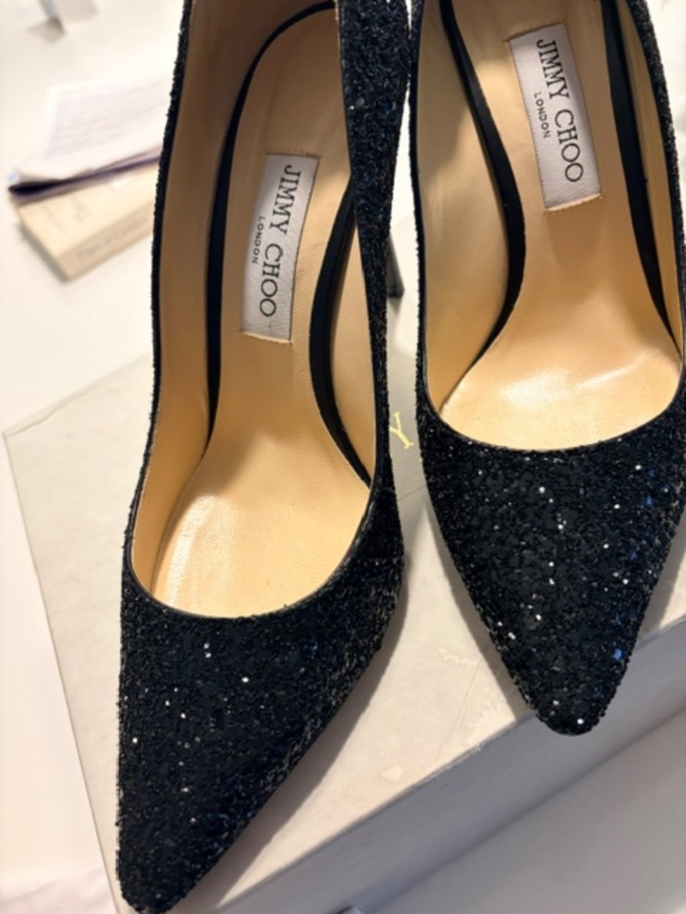 Jimmy Choo ROMY Black Glitter Heels